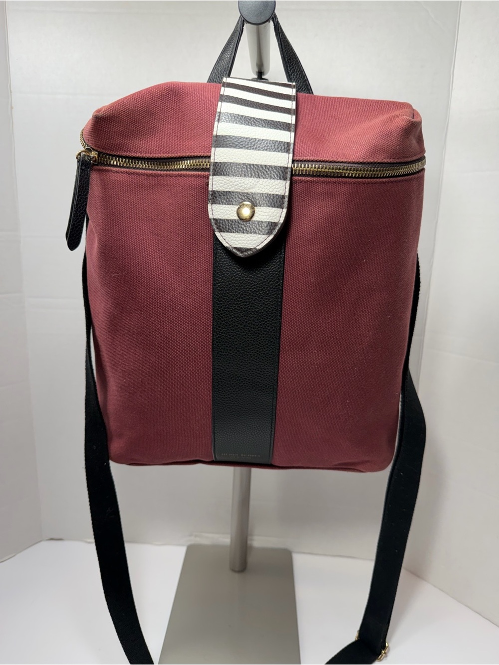 HENRI BENDEL Limited Edition Burgundy Canvas Stripe Convertible Backpack Bag